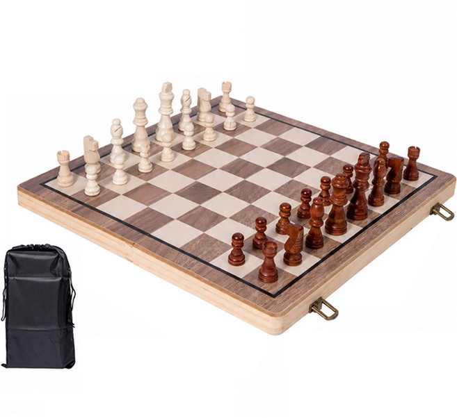 ARTJOY 磁吸木質便攜式折疊西洋棋與跳棋2合1套組 39 x 39 cm, 混合色, 1套