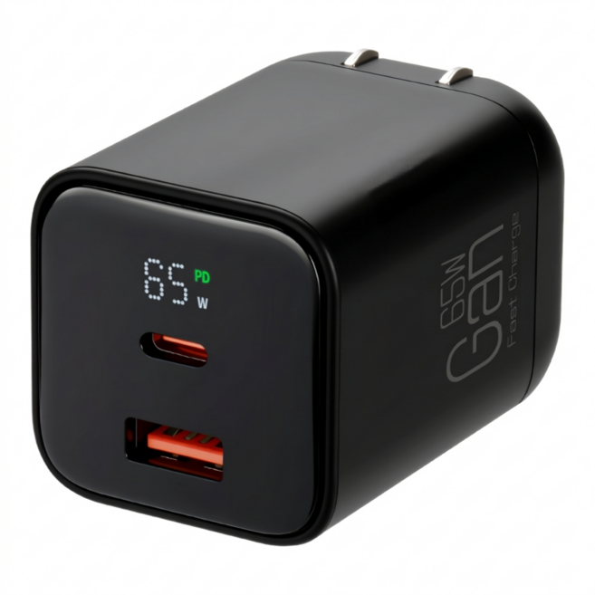 CYKE 雙孔折疊式數顯充電器 65W, 黑色, 1個