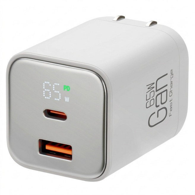 CYKE 雙孔折疊式數顯充電器 65W, 白色, 1個