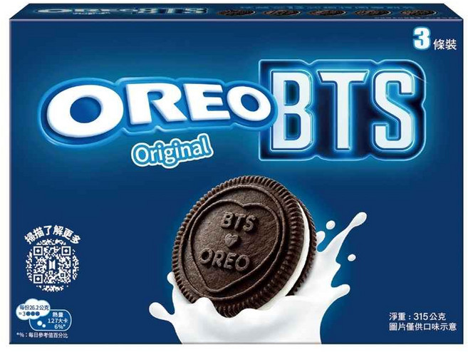OREO 奧利奧 BTS 聯名款 原味夾心餅乾 香草口味夾心 3條, 315g, 1盒