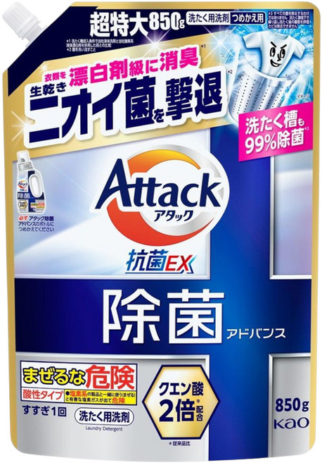 Attack 一匙靈 強效洗衣精補充包 強力除菌除臭, 850g, 1個