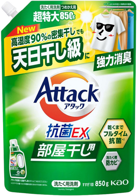 Attack 一匙靈 強效洗衣精補充包 室內晾曬除臭, 850g, 1個