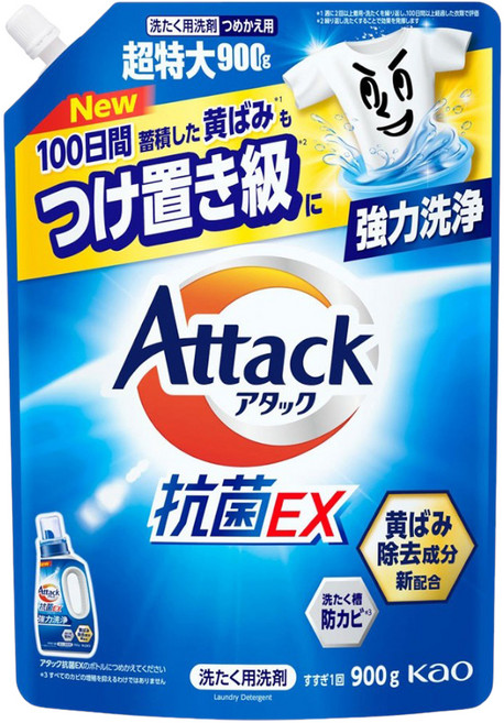 Attack 一匙靈 強效洗衣精補充包 強效清潔去泛黃, 900g, 1個