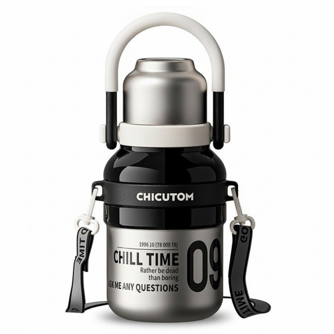 CHICUTOM 奇古堂 機甲風手提運動保溫杯, 耀石黑, 1個, 700ml