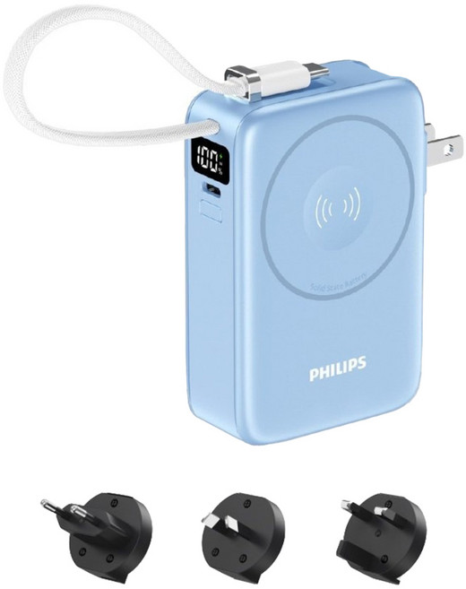 PHILIPS 飛利浦 多合一固態行動電源 35W 9000mAh Type-C, 霧藍色, DLP4355CL