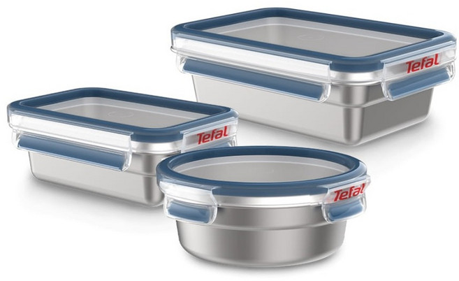 Tefal 特福 無縫膠圈可微波不鏽鋼保鮮盒, 1套, 保鮮盒(500ml + 700ml + 800ml) + 蓋子 3個
