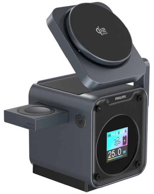 PHILIPS 飛利浦 Qi2.2智能三合一充電座, 霧黑色, 1個