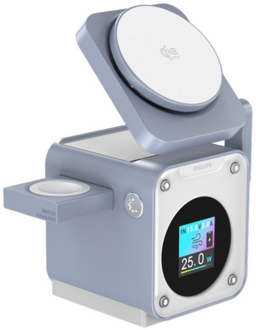 PHILIPS 飛利浦 Qi2.2智能三合一充電座, 霧藍色, 1個