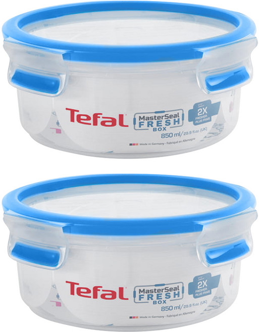 Tefal 特福 無縫膠圈PP保鮮盒, 1套, 圓形保鮮盒 850ml 2個 + 蓋子2個