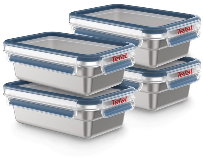 Tefal 特福 無縫膠圈可微波不鏽鋼保鮮盒, 1套, 保鮮盒 800ml 4個 + 蓋子 4個