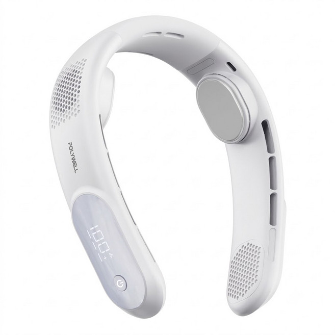 POLYWELL 寶利威爾 LED數顯電量掛脖散熱風扇 PW15-T65-1213, 白色, S020P01