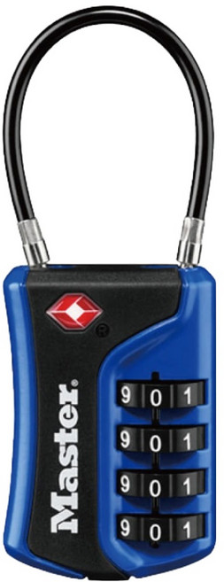 Master Lock TSA 可重設密碼 旅行用行李箱鋼纜線鎖 藍色 + 黑色 4697D, 1個