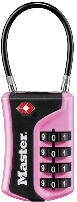 Master Lock TSA 可重設密碼 旅行用行李箱鋼纜鎖 粉紅色 + 黑色 4697D, 1個