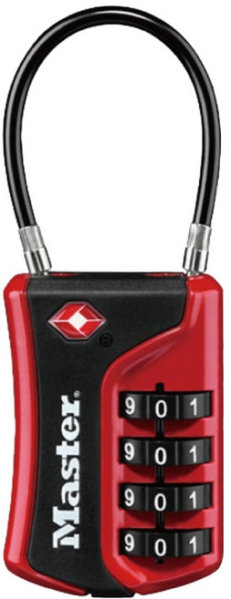 Master Lock TSA 可重設密碼 旅行用行李箱鋼纜線鎖 紅色 + 黑色 4697D, 1個