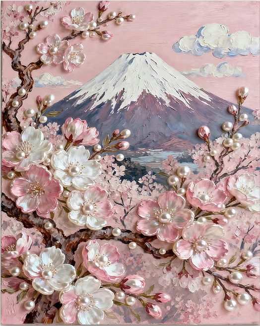 KHOOMIE DIY 名畫 珍珠 寶石 十字繡 40 x 50 cm 套組 6W0306, 富士山, 1套