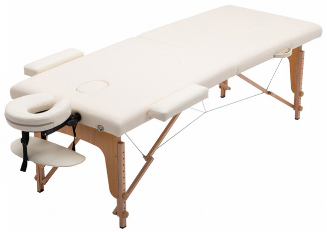 E-home Chill契爾實木腳附牛津布背袋折疊按摩推拿刺青床 寬60cm BSJ001A, 白色
