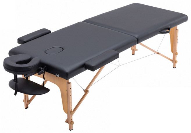 E-home Chill契爾實木腳附牛津布背袋折疊按摩推拿刺青床 寬60cm BSJ001A, 黑色