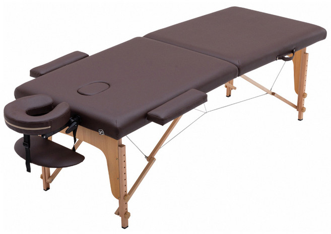 E-home Chill契爾實木腳附牛津布背袋折疊按摩推拿刺青床 寬60cm BSJ001A, 棕色