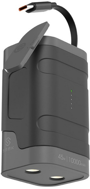 SEEK 45W防水伸縮線10000mAh行動電源 內建LED手電筒, 灰色, PW-130