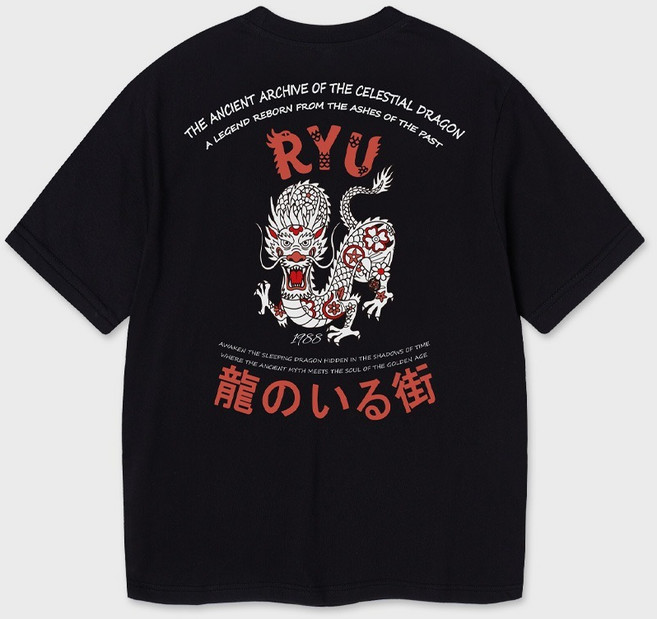 ALVINCLO 男女通用 ANCIENT DRAGON 短袖 T恤 AST3674, 黑色