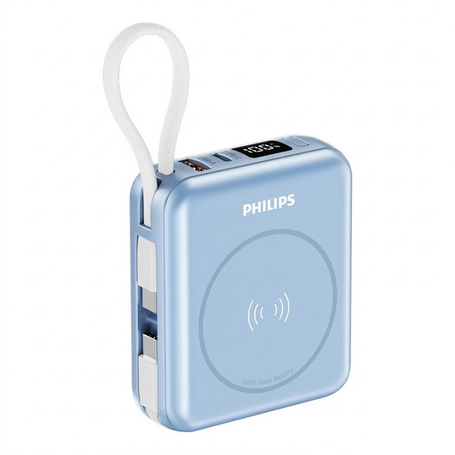 PHILIPS 飛利浦 磁吸自帶線固態行動電源 10000mAh, 霧藍色, DLP9221SL