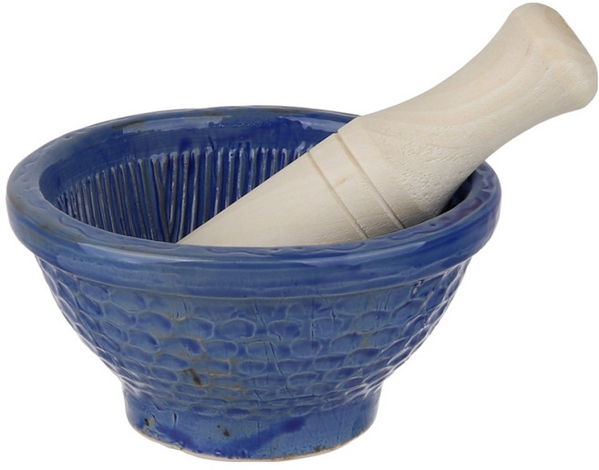plala 彩色版陶瓷研缽 藍色 研杵, 1個