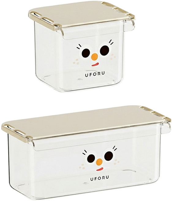 UFORU 桌下隱藏抽屜收納盒 辦公室小物置物 小號 + 大號, 透明色, 1層