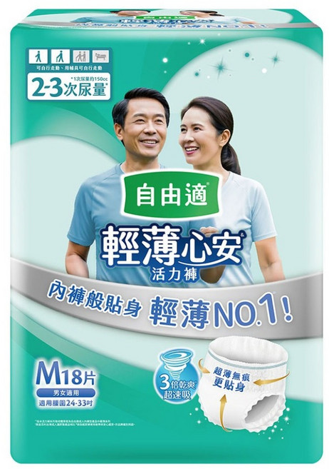 Depend 利清爽 自由適輕薄心安活力褲/成人褲型紙尿褲 56204, M, 1個, 18片