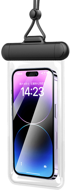 AERIVO 觸控靈敏防水袋 IPX8掛頸手機包 游泳潛水可用 7.2吋, 黑色, 1個