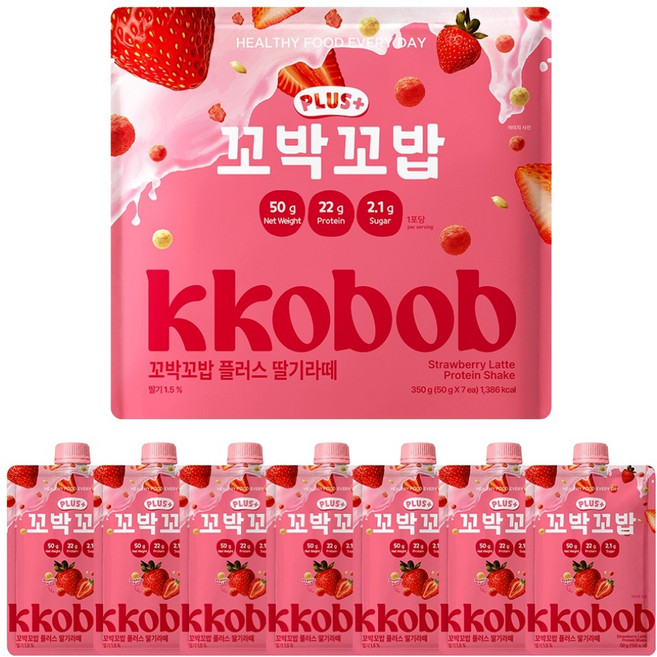 Kkobakkobab Vivibrew Plus 蛋白奶昔 草莓拿鐵 7包, 350g, 1個