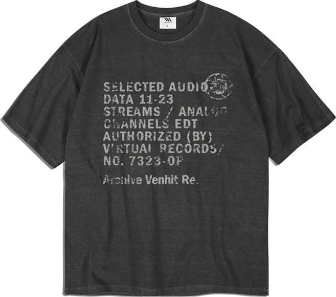 VENHIT 男款 data 11 23 顏料染短袖T恤, 灰炭色