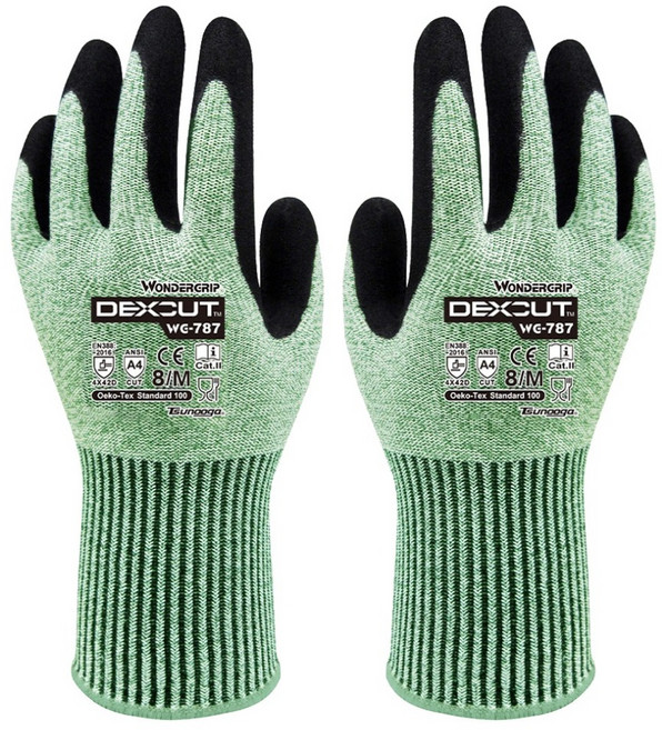 WONDER GRIP 多給力 D級防割工作手套 WG-787 M, 黑色 + 綠色, 1套