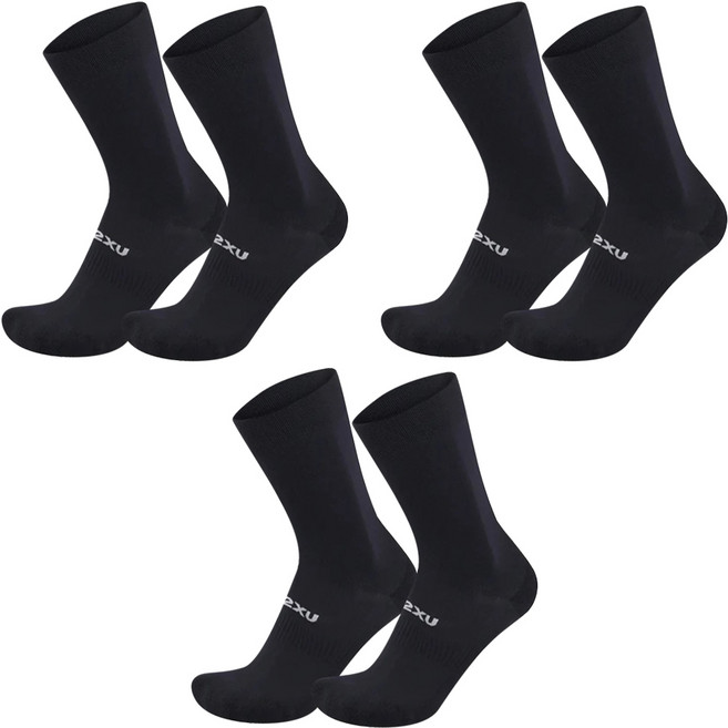 2XU Crew Socks 3 Pack 緩衝防護吸濕快乾中筒襪3件組 UQ7238e-BLKWHT, 黑色, 1套