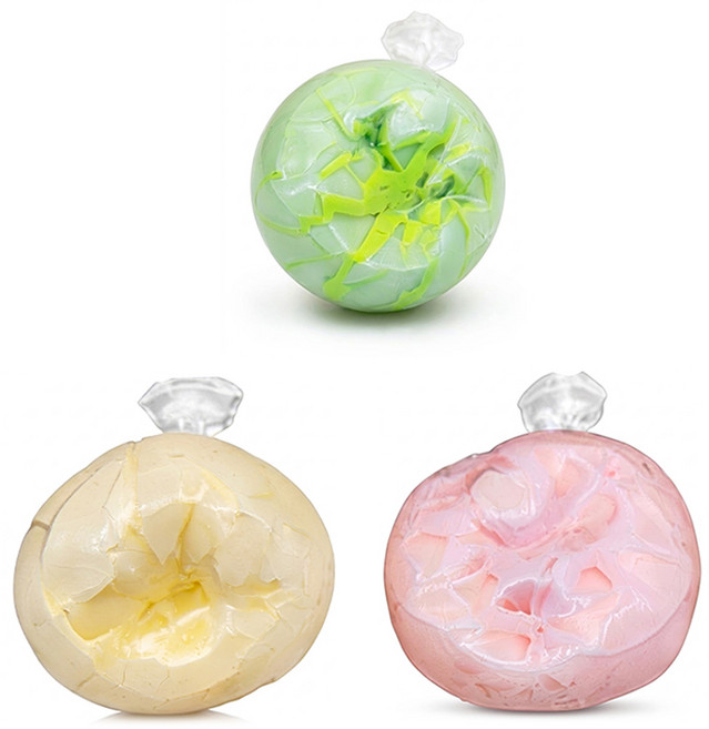 K-ROMAN 舒壓裂紋球 粉彩軟軟 80g x 3件組, A色(黃色, 粉紅色, 綠色), 1套