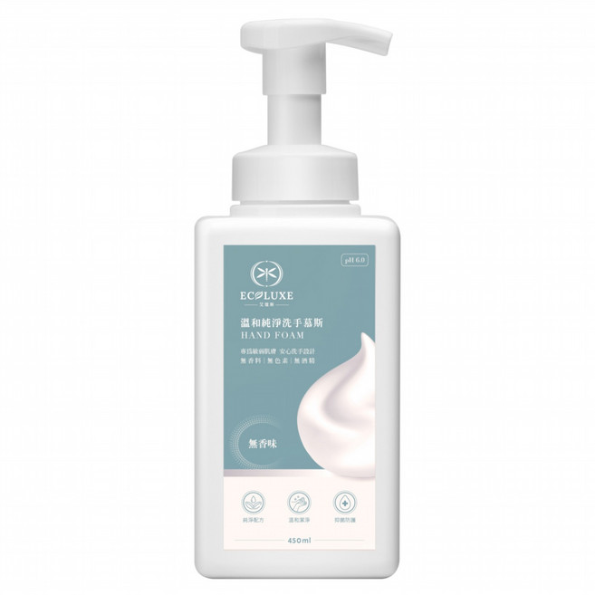 ECOLUXE 艾蔻斯 溫和純淨洗手慕斯 無香味, 1件, 450ml