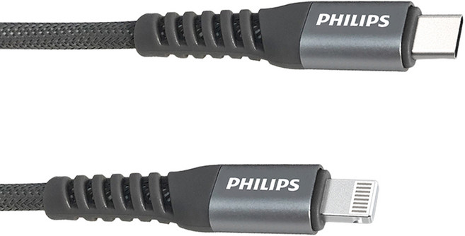 PHILIPS 飛利浦 Type-C-Lightning手機充電線 DLC4561V, 灰色, 1個, 2m