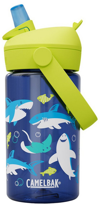 CAMELBAK Flip Straw 咬嘴吸管水瓶RENEW 鯊魚樂園, 藍綠色, 1個, 400ml