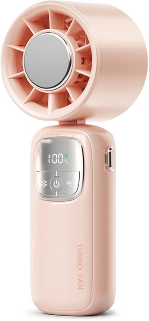 SUnORO 渦輪冰敷手持風扇 靜音大風力隨身小電扇 掛脖桌上型 100檔數顯, 粉色, N38