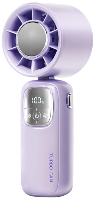 SUnORO 渦輪冰敷手持風扇 靜音大風力隨身小電扇 掛脖桌上型 100檔數顯, 紫色, N38