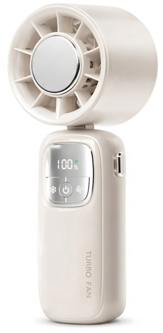 SUnORO 渦輪冰敷手持風扇 靜音大風力隨身小電扇 掛脖桌上型 100檔數顯, 米白色, N38