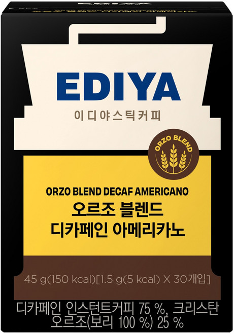 EDIYA COFFEE Orzo Blend 低咖啡因美式咖啡, 1.5g, 1個, 30入