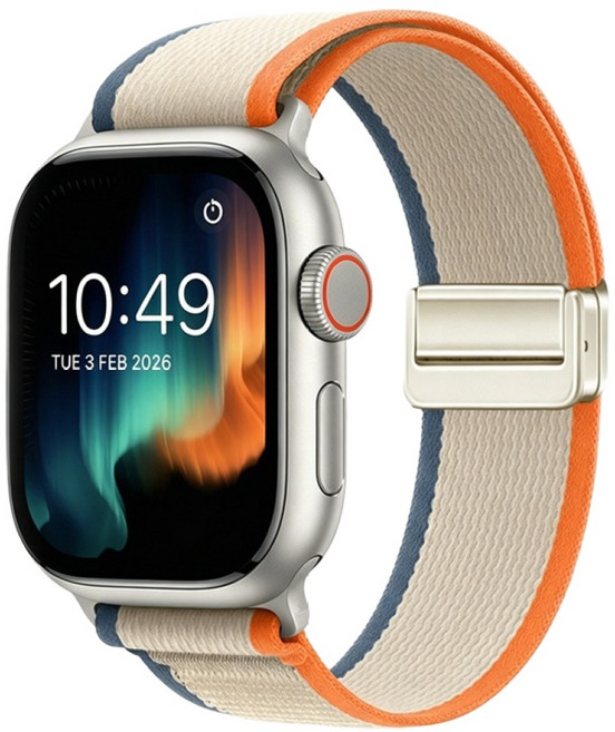 SUnORO 運動透氣編織錶帶 46mm, 橙色 + 米色, 1個