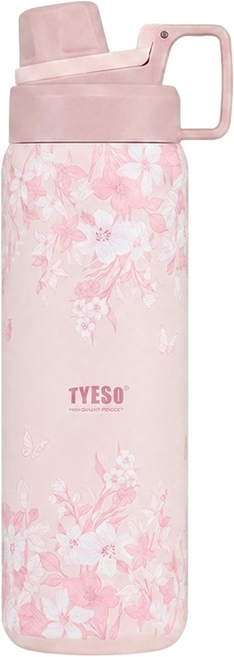 TYESO 泰碩 304不鏽鋼雙飲保溫瓶, 粉蝶花塢, 1個, 900ml