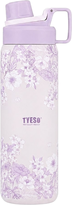 TYESO 泰碩 304不鏽鋼雙飲保溫瓶, 紫宸花敘, 1個, 900ml