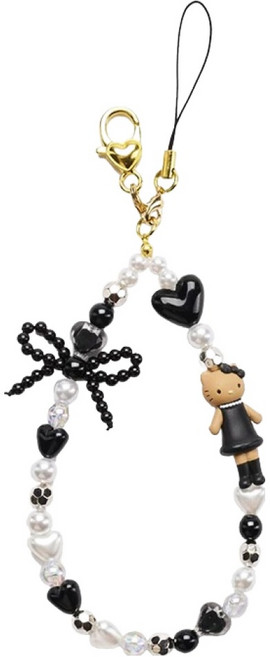 Hello Kitty 長腿串珠掛繩, 黑色, 1個
