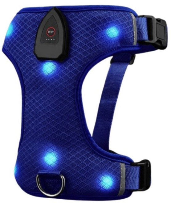 Providex USB充電發光防爆衝寵物胸背帶/狗狗反光牽引背心, 藍色, 1個