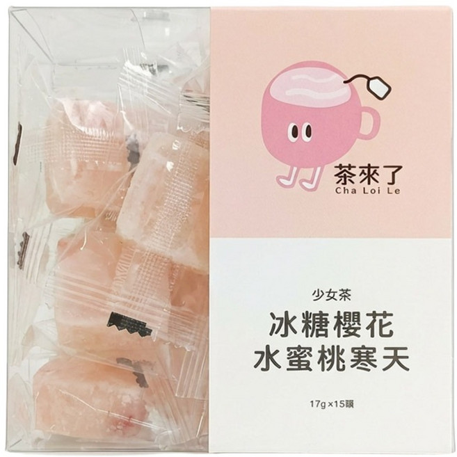 Cha Lai Le 茶來了 冰糖櫻花水蜜桃寒天, 17g, 1盒, 15顆