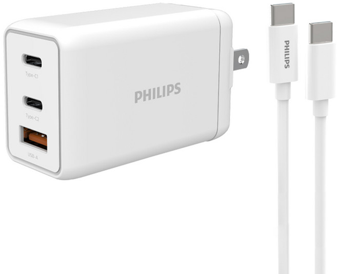 PHILIPS 飛利浦 GaN氮化鎵PD旅充組 65W DLP6341C, 白色, 1個