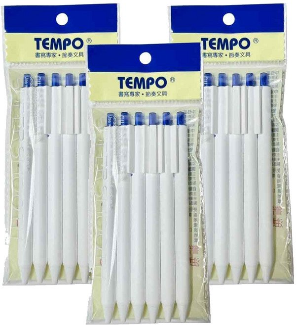 TEMPO 節奏牌 極致白筆6支組 0.5mm, 藍色, 3套