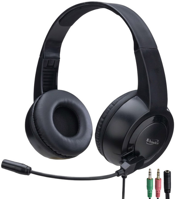 E-books SS75 沉浸音效頭戴式耳機麥克風 附一轉二3.5mm轉接線, 黑色, SS75/E-EPA281